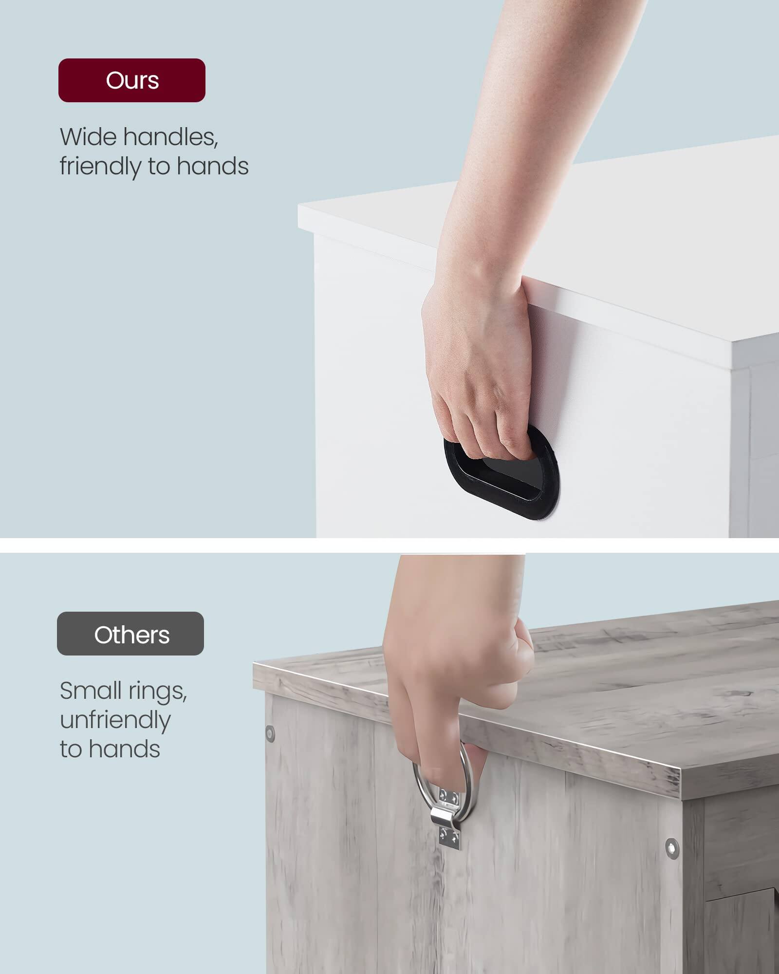 Ours  
Wide handles, friendly to hands  

Others  
Small rings, unfriendly to hands