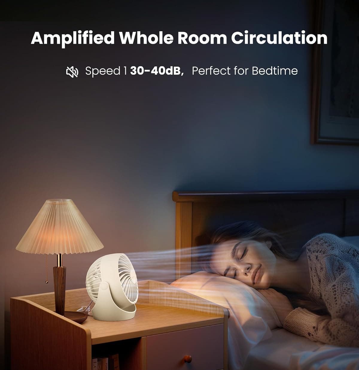 Amplified Whole Room Circulation  
Speed 1 30-40dB, Perfect for Bedtime