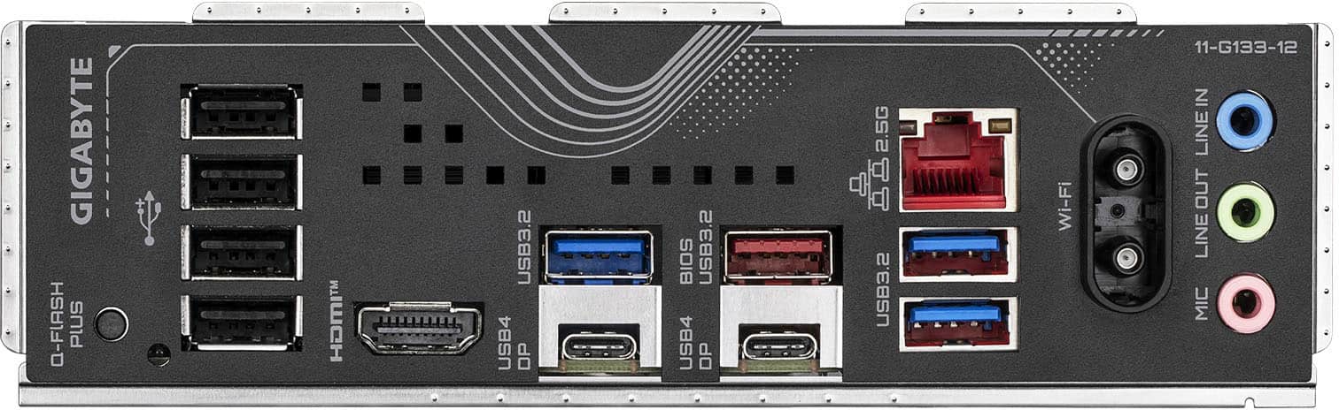 GIGABYTE Q-FLASH PLUS HOMINIUM USB3.2 USB4 DP BIOS USB3.2 USB4 OP 2.5G USB3.2 Wi-Fi 11-G133-12 IN LINE OUT LINE MIC
