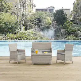 Bridge 4 Piece Outdoor Patio Patio Conversation Set by Modway - Light Gray Gray