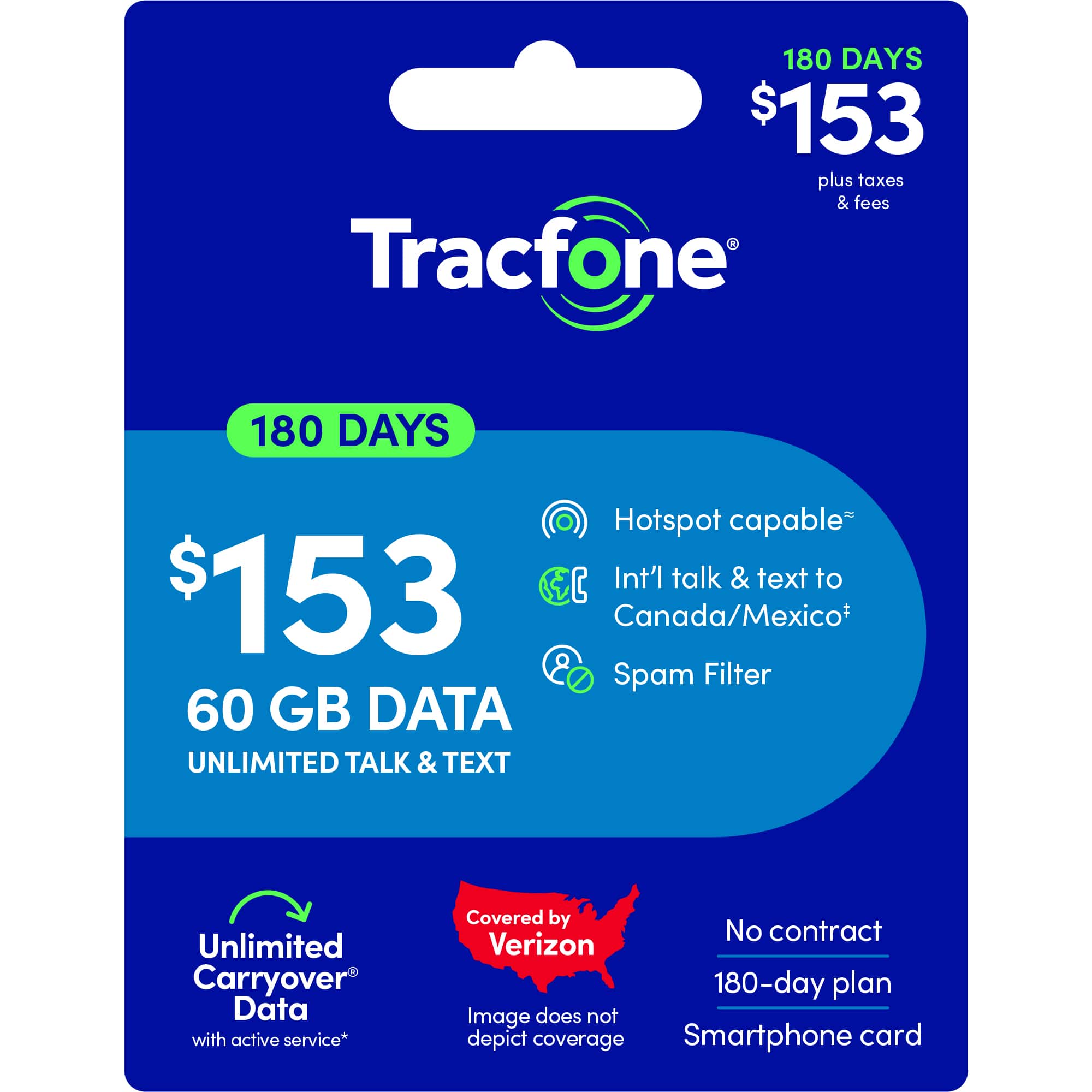 Tracfone - $153 Unlimited Talk & Text plus 60GB of Data 180-Day - Prepaid Plan [Digital]