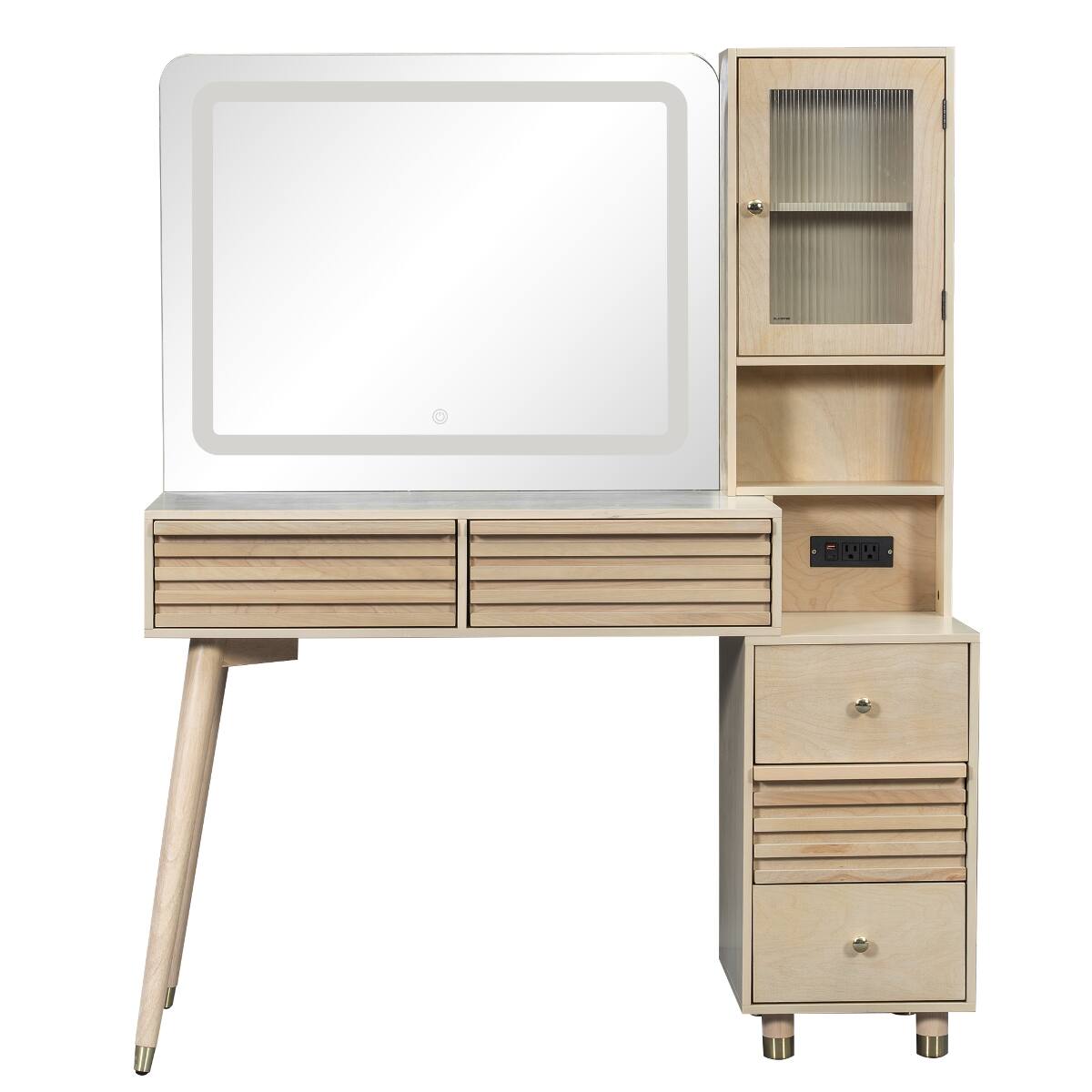 Alt View 10. Loheer - Loheer Makeup Vanity Desk with Mirror and Lights, Natural Finish, Five Drawers - Natural.