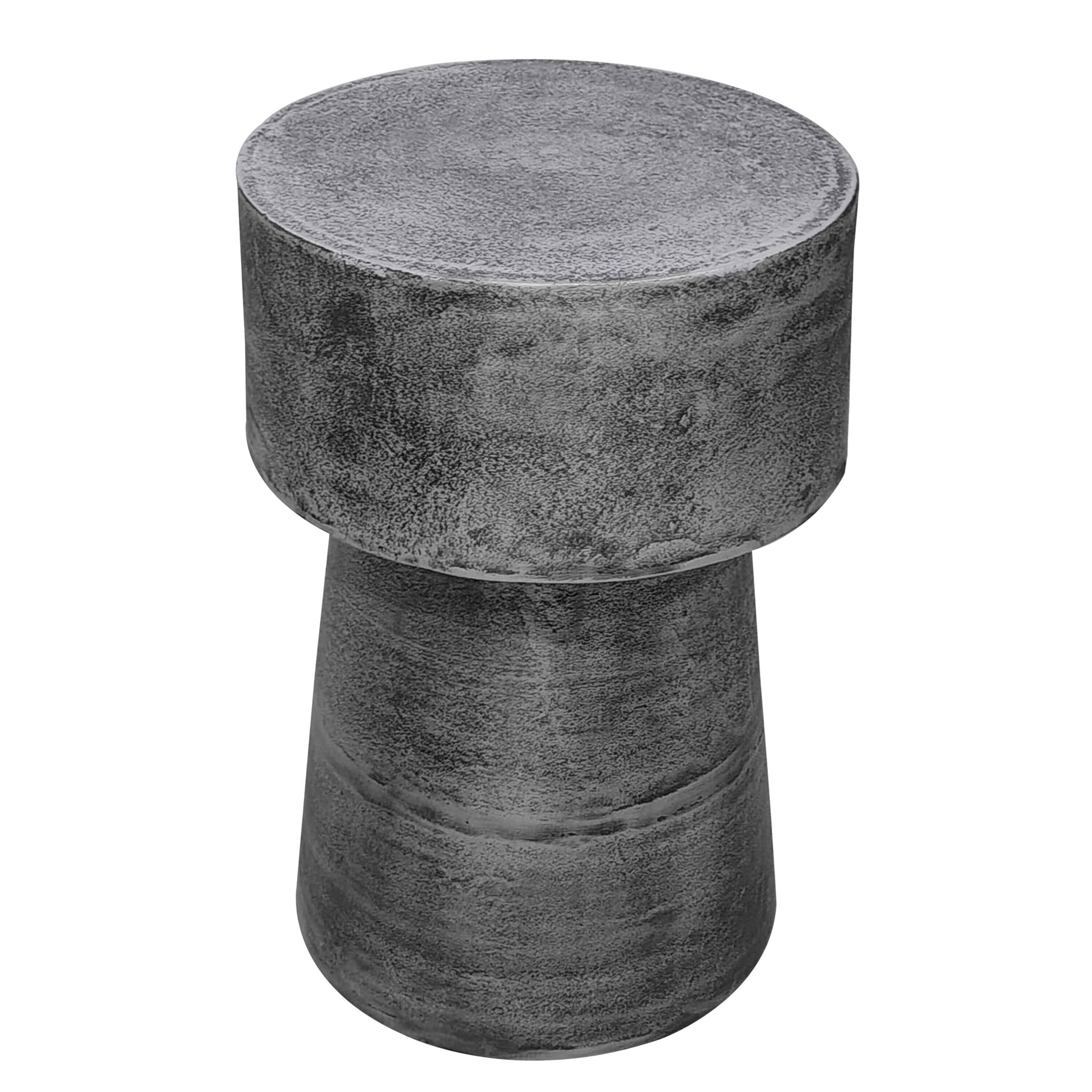 Alt View 2. Manhattan Lane - Vintage Accent Side Table, 15.5 Inch Round, Antique Silver Cast Aluminum Drum Base - Antique Silver.