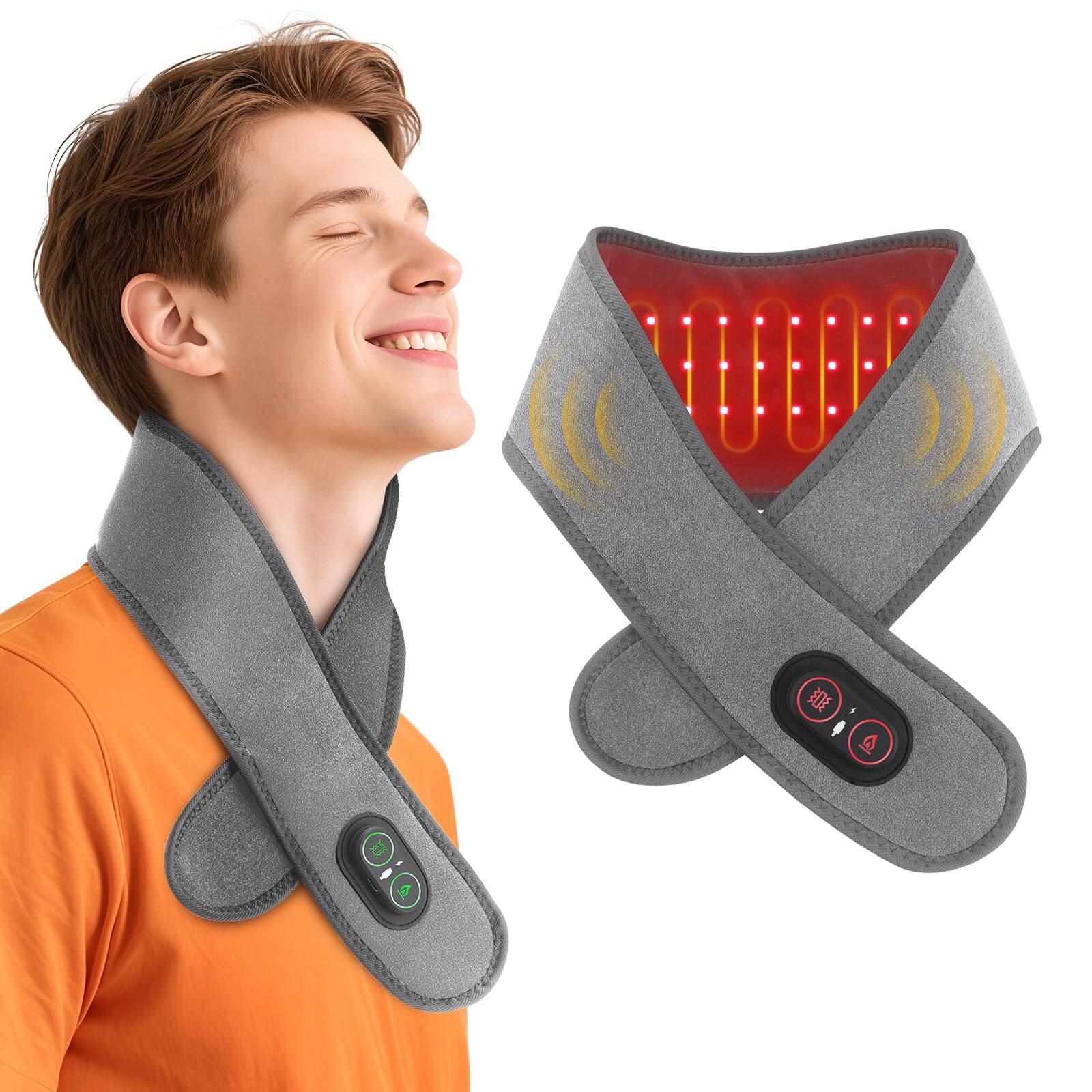 Live At Space - Cordless Heated Neck Wrap w/ 660nm 850nm Red Light, 3 Heat 3 Massage, 2H Battery - 642146671753