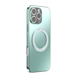 Dteck - for Apple iPhone 16 Pro Max Magnetic Plated Case,with 360 Rotatable Stand+Full Lens Cover,PC+TPU Hybrid Shockproof Shell - Cyan