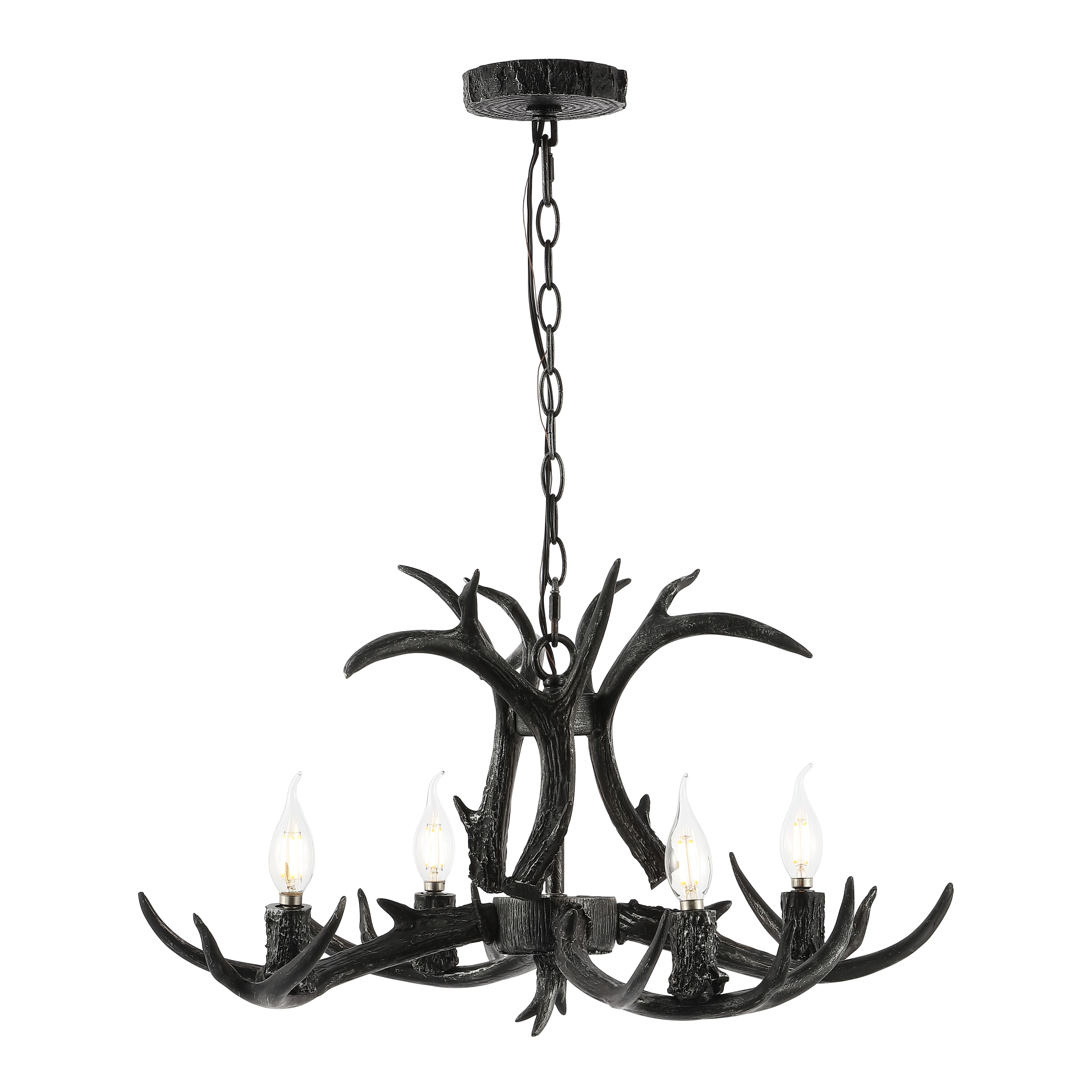 "Jonathan Y - Eldora 26"" 4-Light Rustic Farmhouse Adjustable Resin Antler LED Chandelier - Black" price history on PriceWatchPro