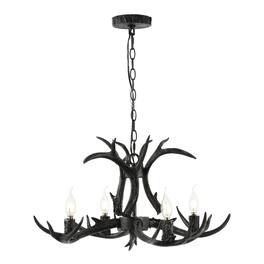 Jonathan Y - Eldora 26" 4-Light Rustic Farmhouse Adjustable Resin Antler LED Chandelier - Black