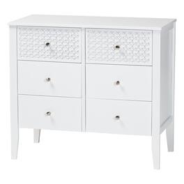 Baxton Studio - Lara Dresser - 6-Drawer Bedroom Storage Chest with Laser-Cut Geometric Overlay for Clothing and Organization - White