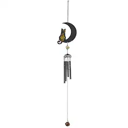 FC Design - 27"Long Cat on Moon With Black Gem Wind Chime Outdoor Patio or Garden Hanging Decoration - Multi-Color