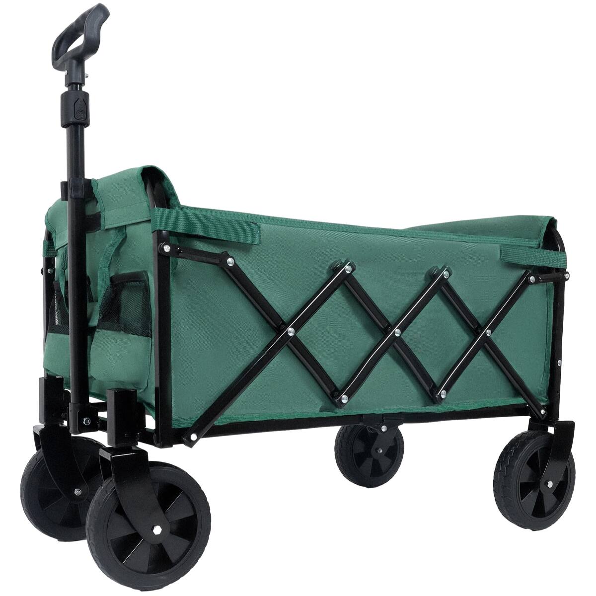 Angle. Loheer - Loheer Dual Layer Folding Wagon, Green Steel Utility Cart with Extra Storage for Shopping Camping and Gardening.