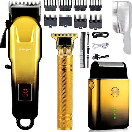 Front. RTMB - Professional Cordless Hair Clipper Shaver Beard Trimmer, LED-Displayed - Black, Yellow.