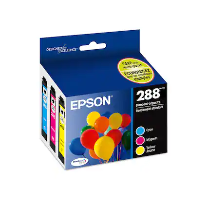 Designed Excellence Save with multi-packs. Epson Standard-capacity Rendement standard. 288 B i EPSON. 288 Cyan, Magenta, Yellow. Durable, fade-resistant, acid-free.