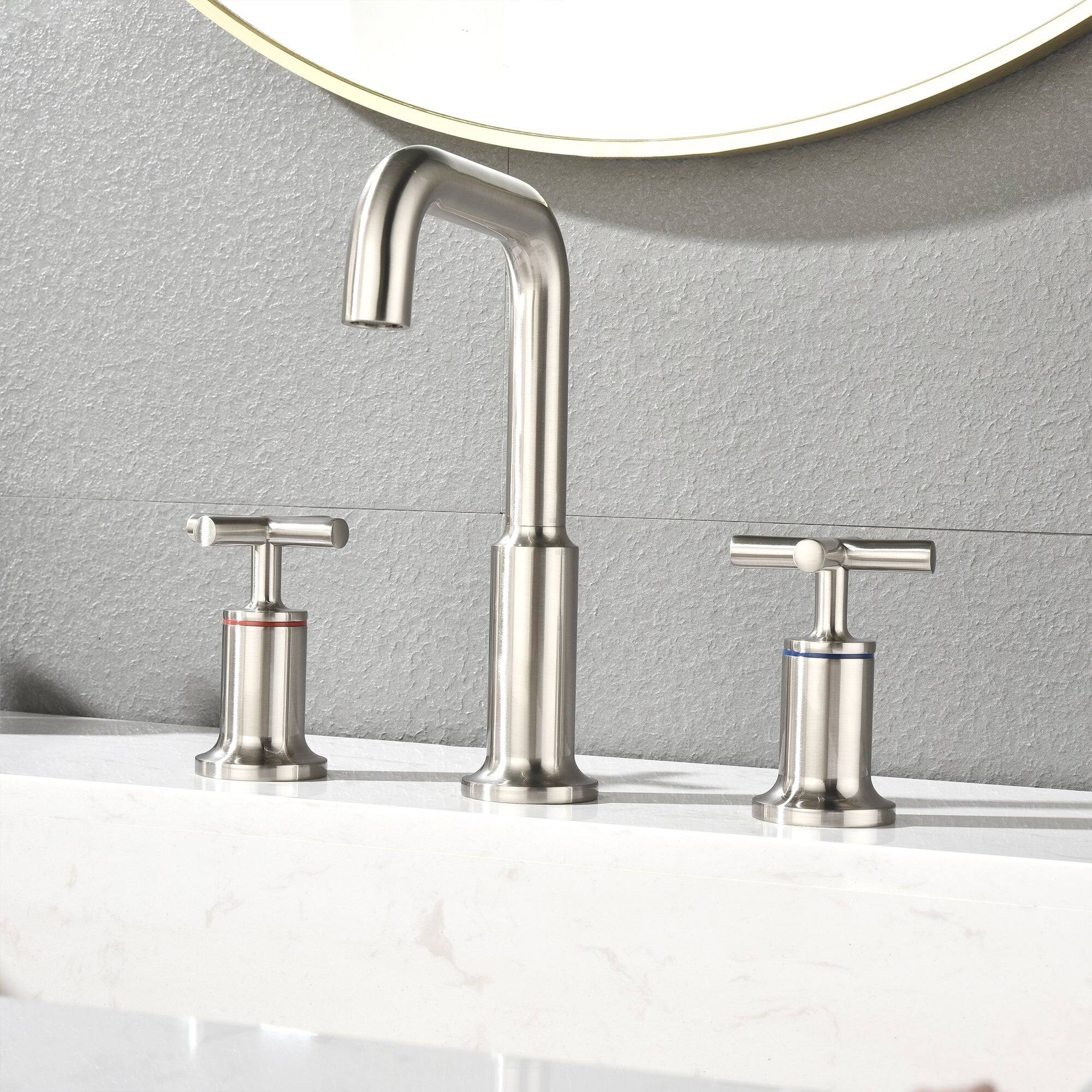 Alt View 5. Boyel Living - Brass 8 Inch Widespread Double Handle Bathroom Faucet with Water Supply Hoses and Quick Connected Hose in Brushed Nickel - Brushed Nickel.