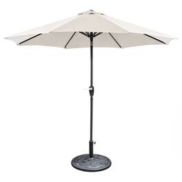Vaczon - 9-Foot Outdoor Patio Umbrella with Auto Tilt, Fabric Canopy, Steel Frame, 21" Round Base Included - Beige