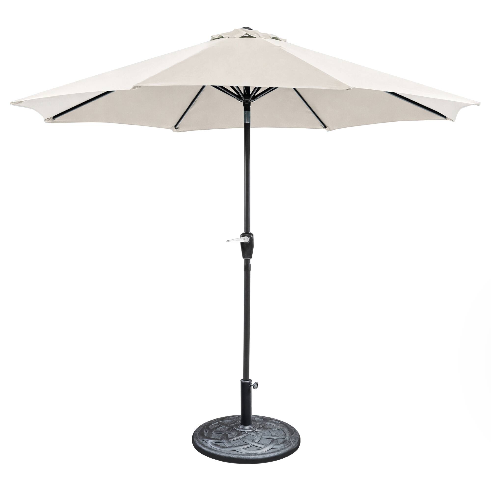 Front. Vaczon - 9-Foot Outdoor Patio Umbrella with Auto Tilt, Fabric Canopy, Steel Frame, 21" Round Base Included - Beige.