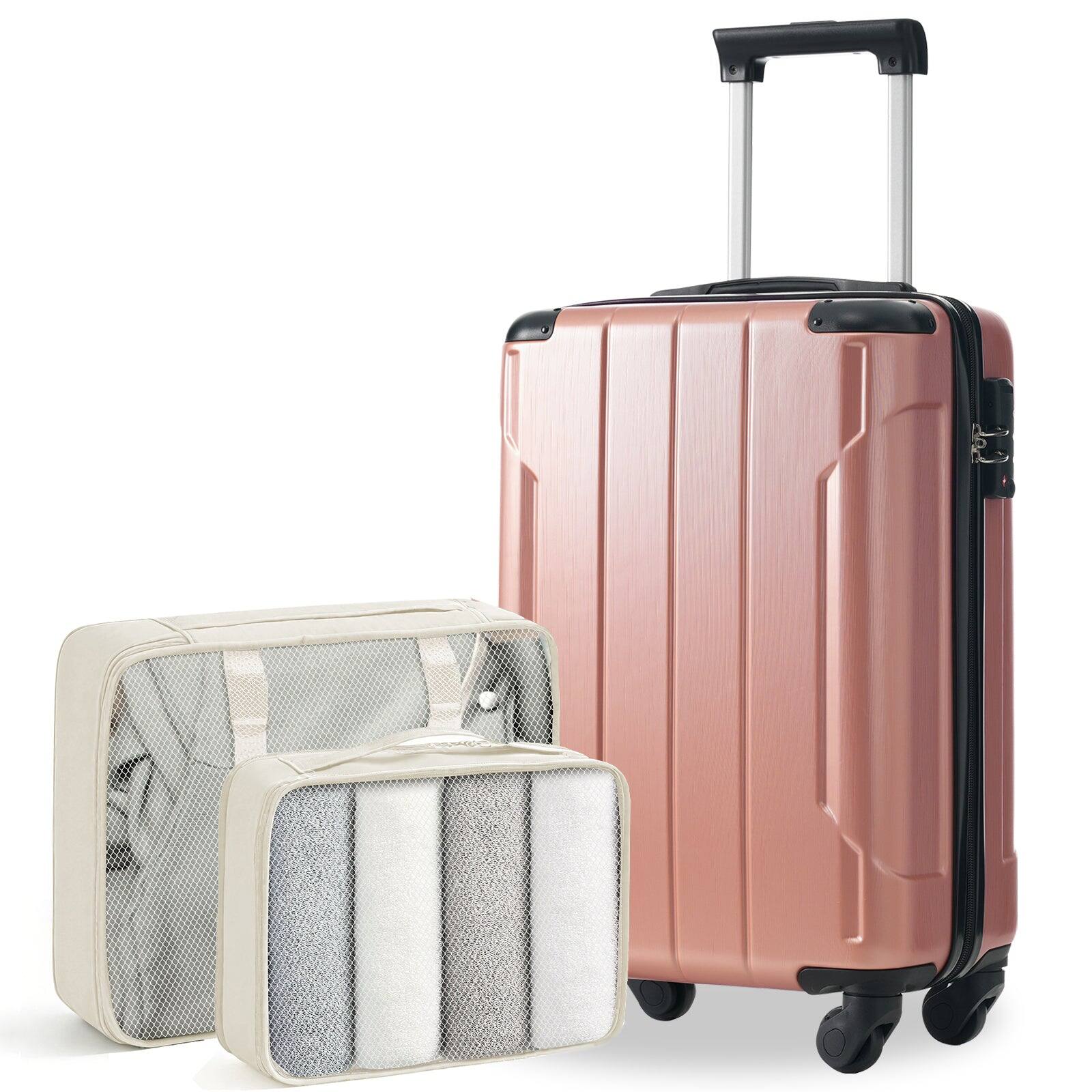 Angle. BreeBe - 20" Hardshell Carry-On Luggage, Lightweight ABS Suitcase with Spinner Wheels, TSA Lock, 2 Packing Cubes, Rose Gold - Rose Gold.
