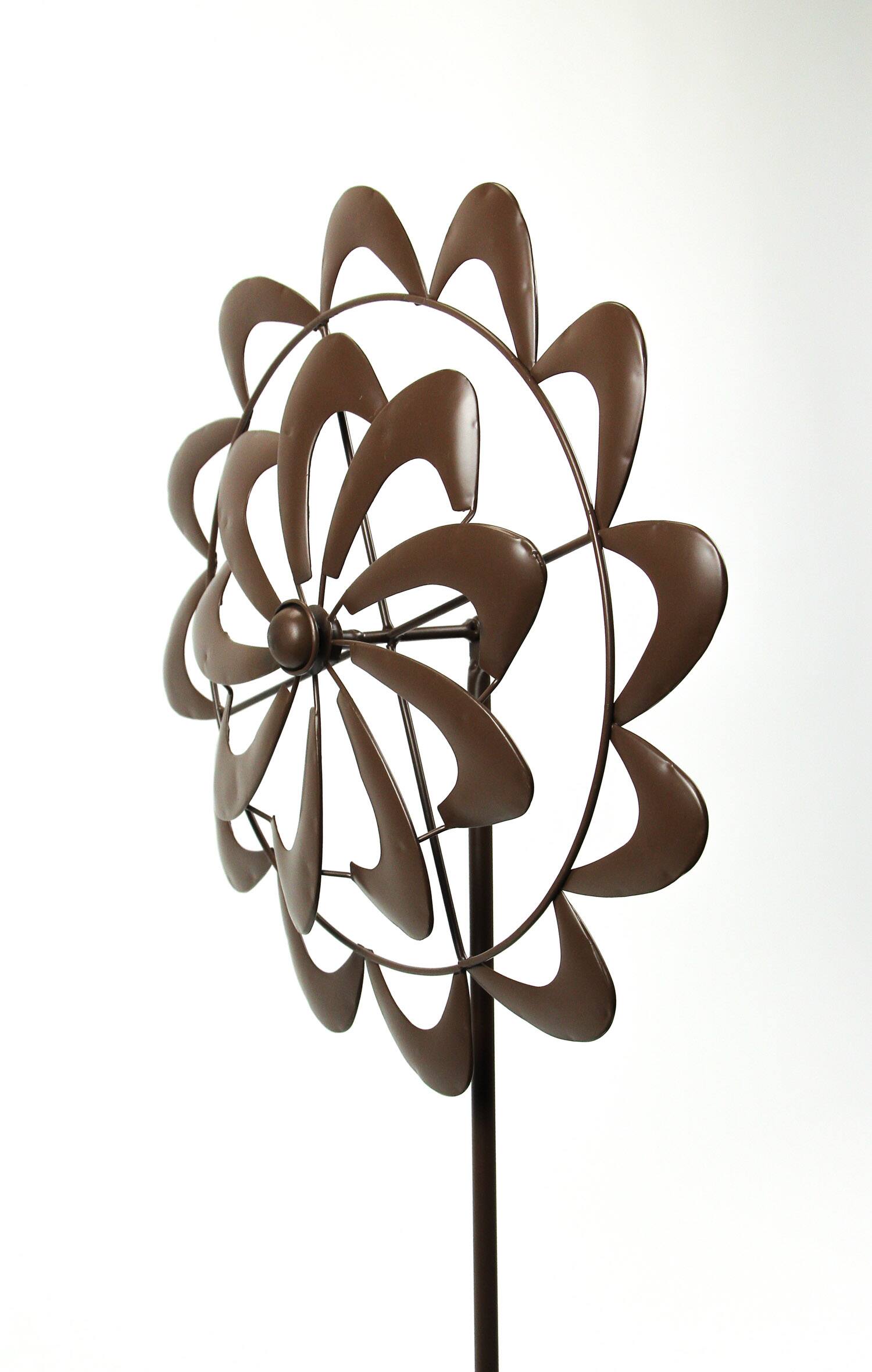 Alt View 1. Transpac - Aged Copper Finish Kaleidoscope Swoosh Kinetic 55 inches Tall Wind Spinner Garden Stake - Brown.