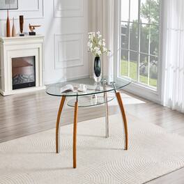 Loheer - Oval Glass Coffee Table with Two-Tier Storage Shelf, Mid-Century Modern Design - Oak