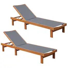 Gymax - 2PCS Patio Lounge Chair Chaise Wood Back Adjustable Recliner Deck Furniture for Home - Gray