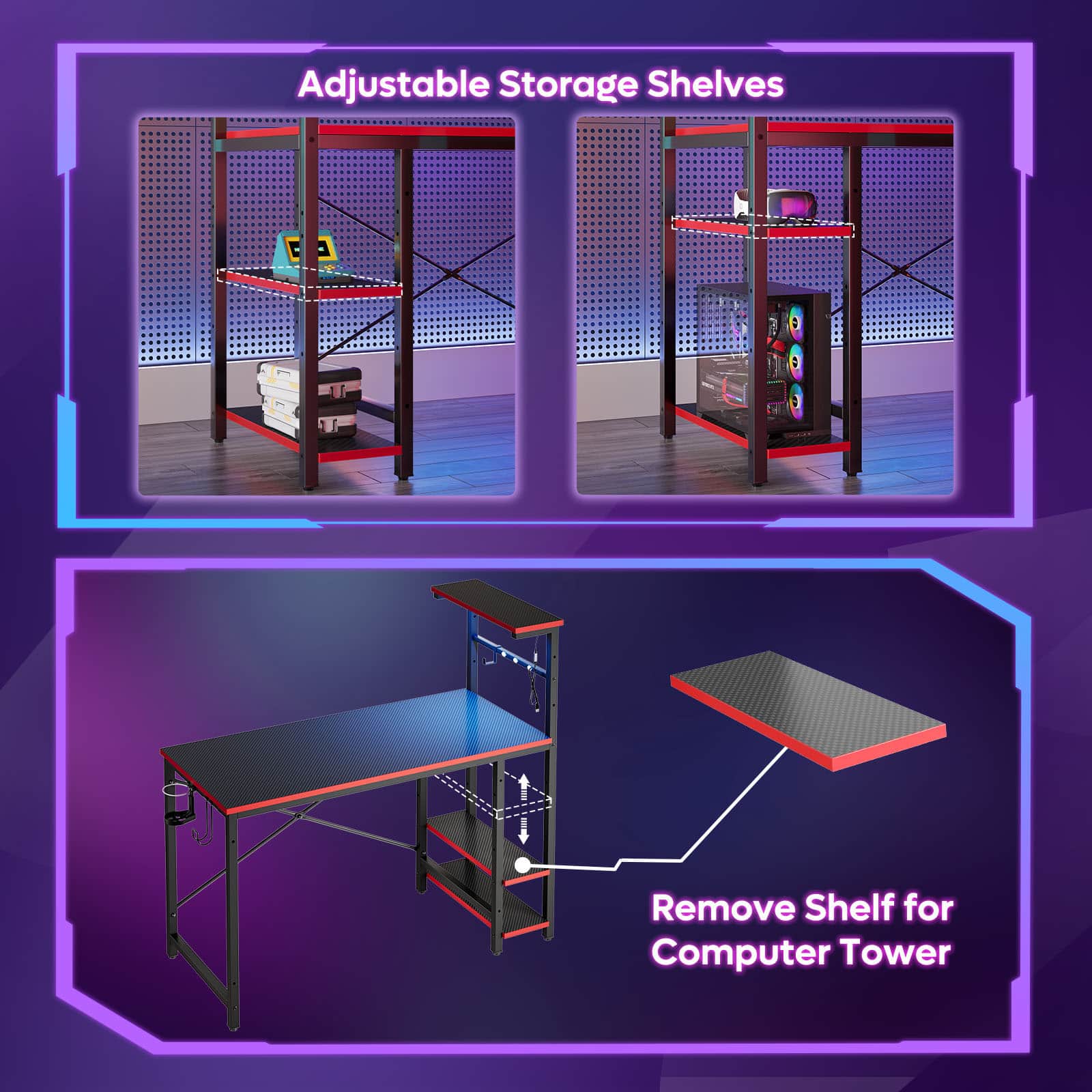 Adjustable Storage Shelves: Remove Shelf for Computer Tower