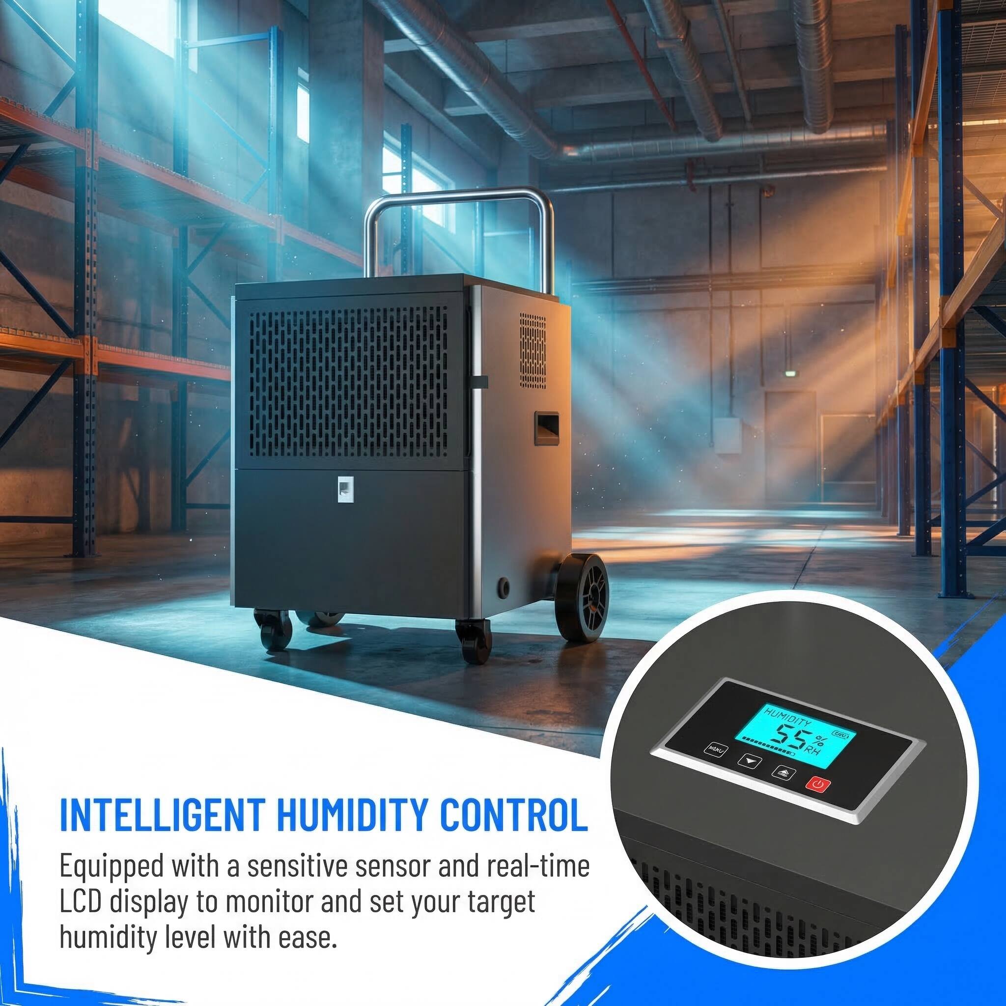 - MUMIENTY SS % (H RN INTELLIGENT HUMIDITY CONTROL)  
Equipped with a sensitive sensor and real-time LCD display to monitor and set your target humidity level with ease.