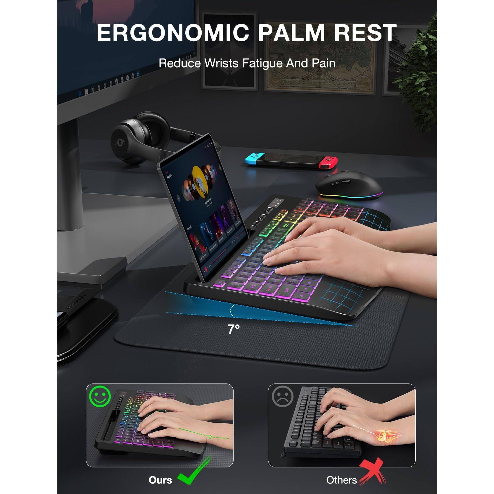ERGONOMIC PALM REST  
Reduce Wrists Fatigue And Pain  

7°  

Ours  
Others