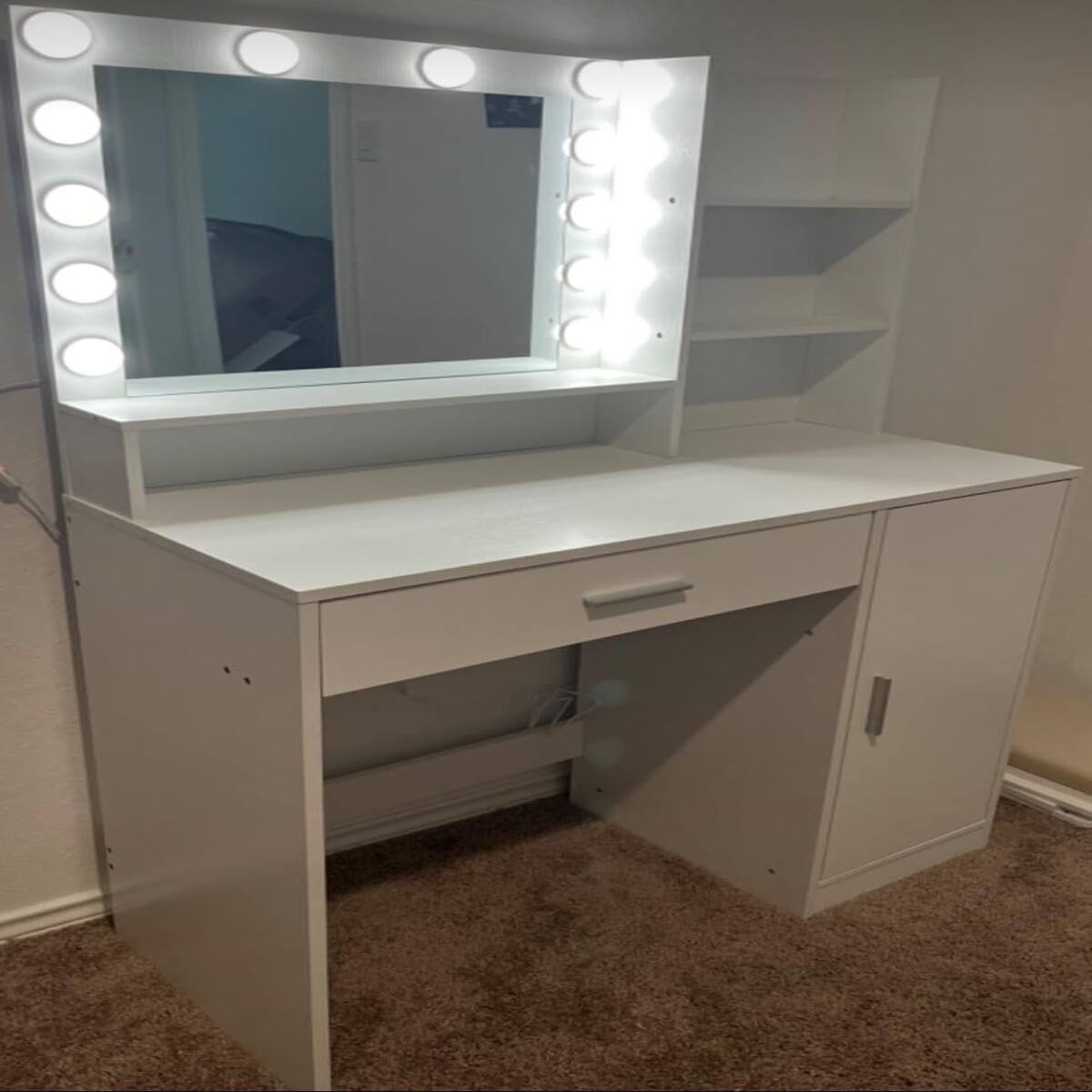 Alt View 1. Loheer - Loheer Pink Vanity Desk with Mirror and Lights, Three Lighting Modes, Large Storage - Baby Pink.