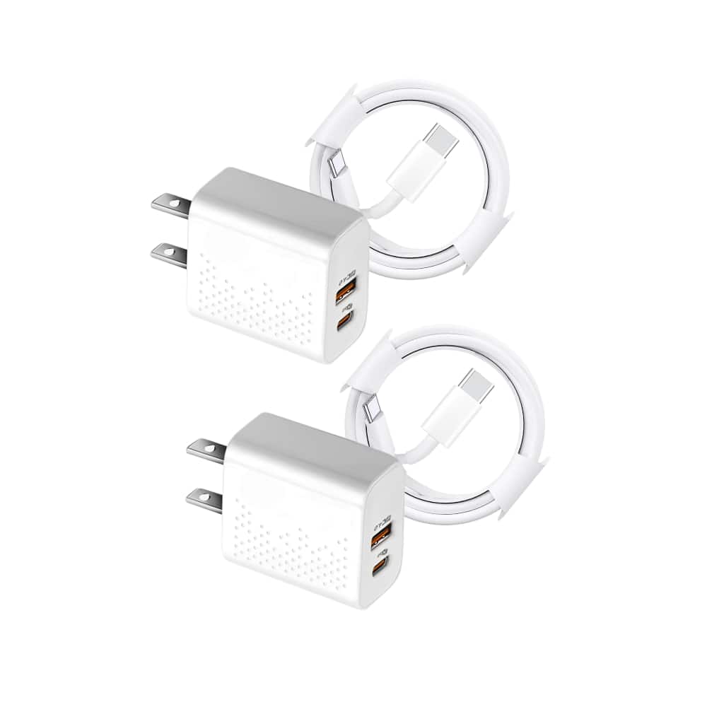 Qixxronics - 2Pack Fast 35W USB C Wall Charger, 3FT USB C to USB C Cable for Type-C Phones, iPad, Tablets, Type-C Devices and More - White