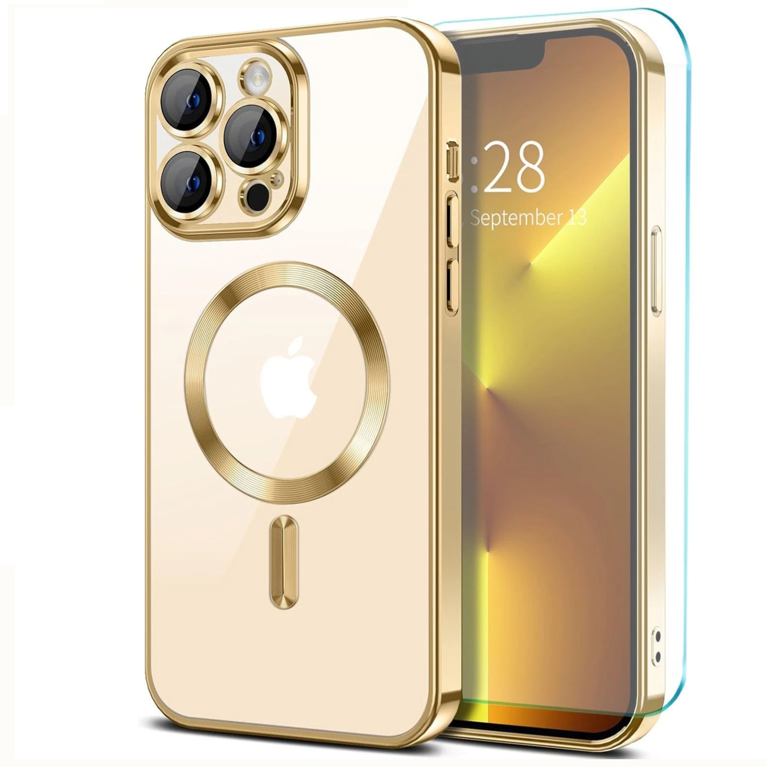 Kitcheniva - Magnetic Ring Kickstand Phone Armor Protection For iPhone 11 Case And Tempered Glass - Gold