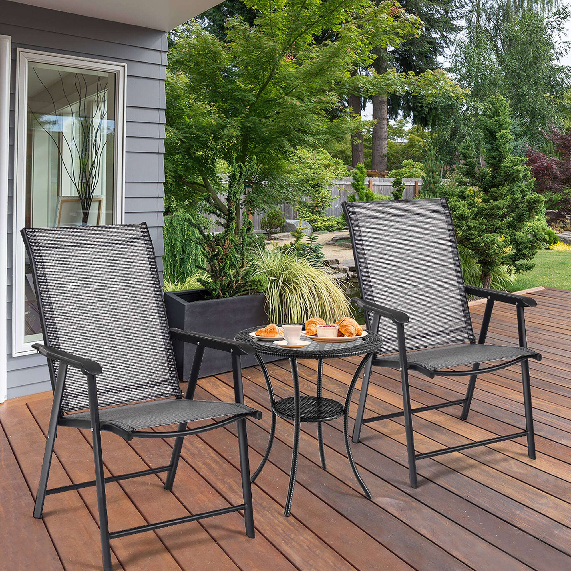 Alt View 1. Costway - Costway Set of 4 Outdoor Patio Folding Chairs Camping Deck Garden Pool Beach W/Armrest - Black,Gray.