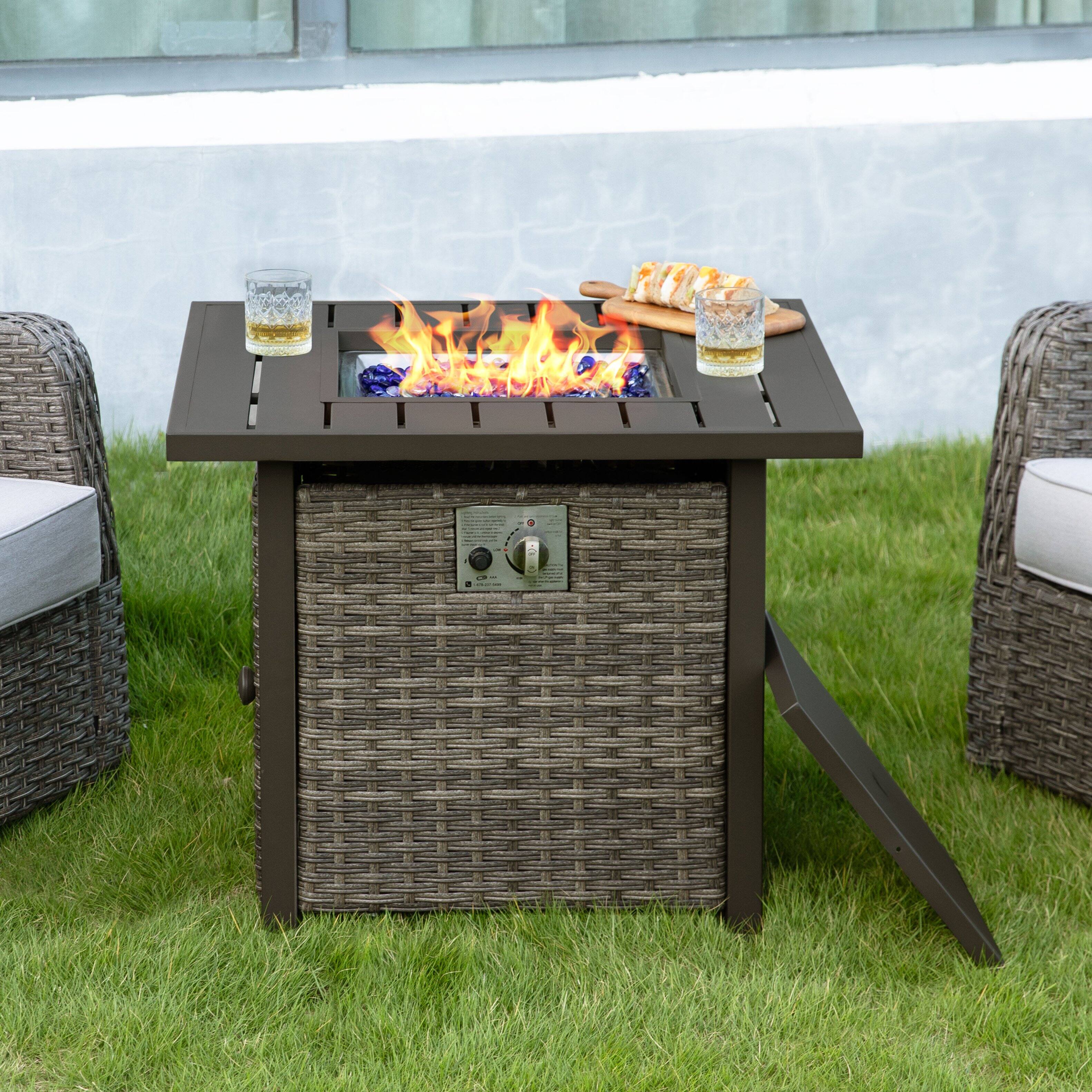 Front. Nuu Garden - Nuu Garden Outdoor 30’’ Square Rattan Fire Pit Table, Brown - Brown.