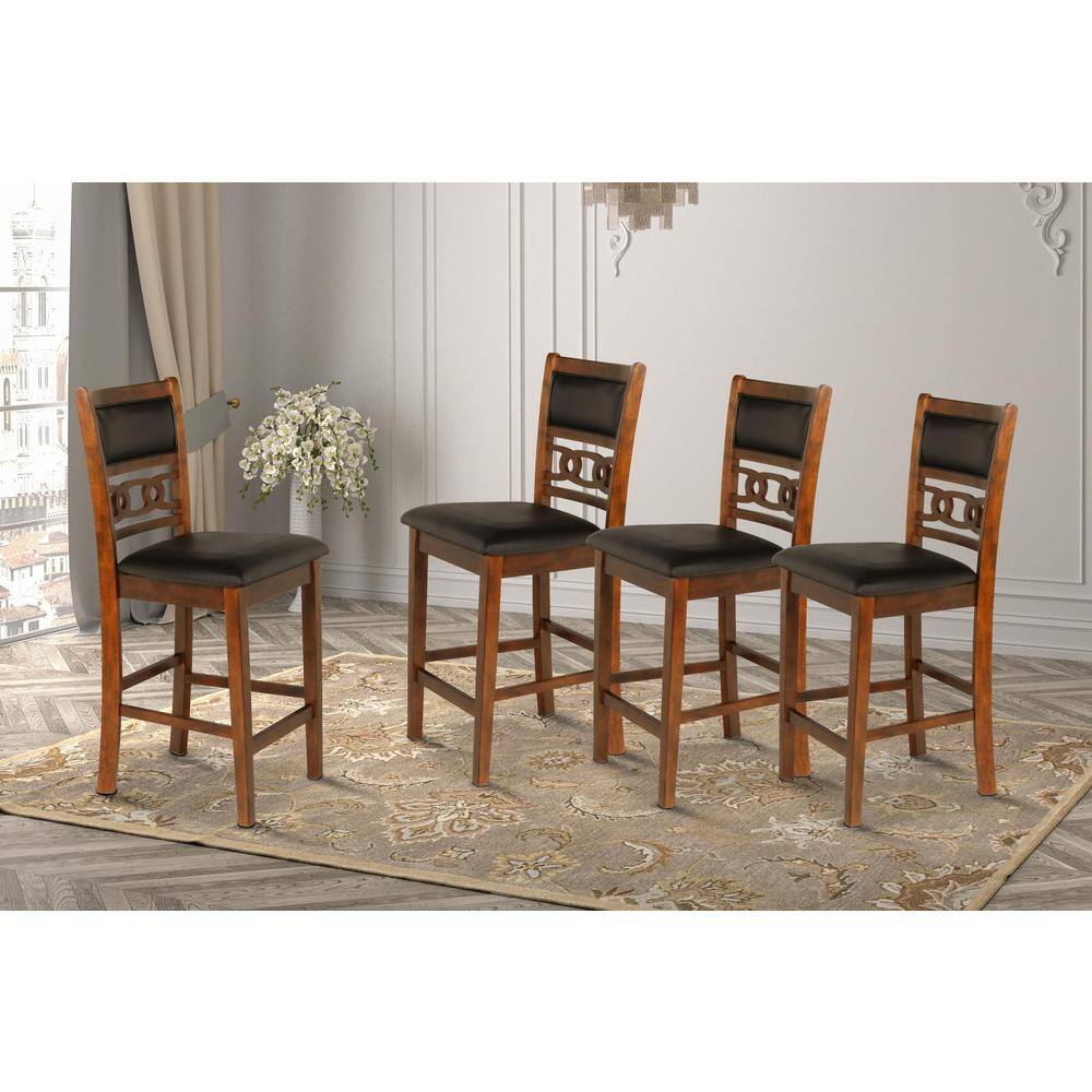 Alt View 4. New Classic Furniture - Gia Brown Wood Counter Chair with PU Seat (Set of 4) - Brown.