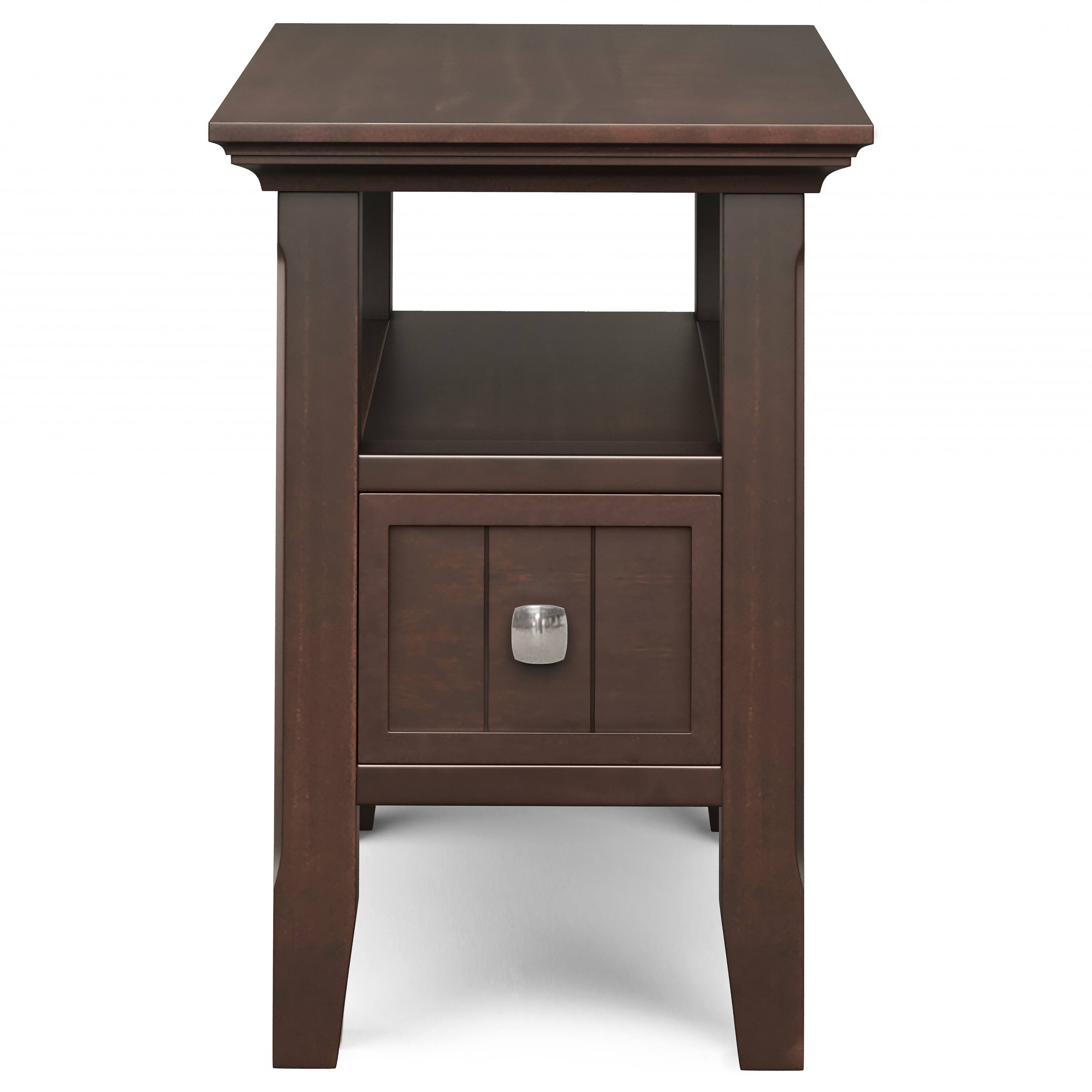 Left. Simpli Home - Acadian 14 inch Wide Solid Wood Transitional Narrow Side Table with Drawer in Brunette Brown - Brunette Brown.