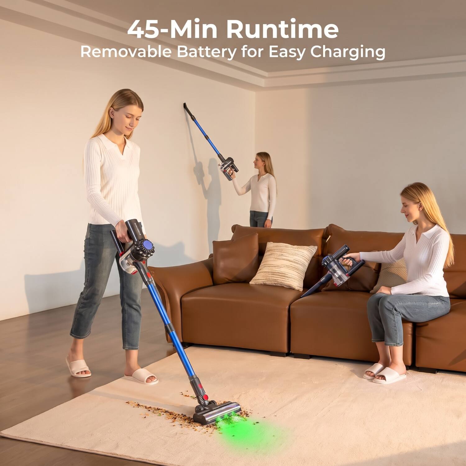 45-Min Runtime  
Removable Battery for Easy Charging