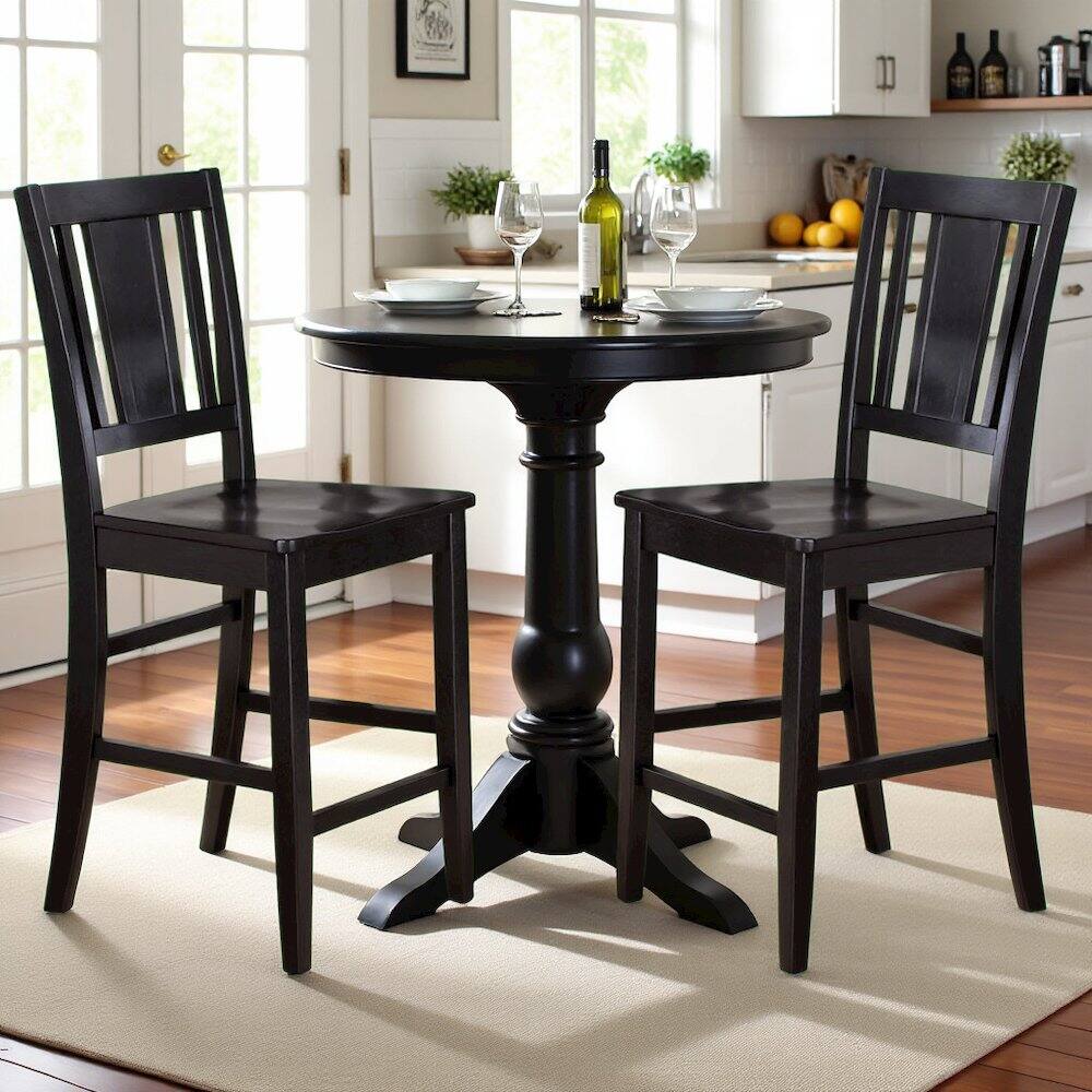 Angle. FurniFact - Elegant Counter Height Chairs – Wooden Bar Stools with Back - Black.