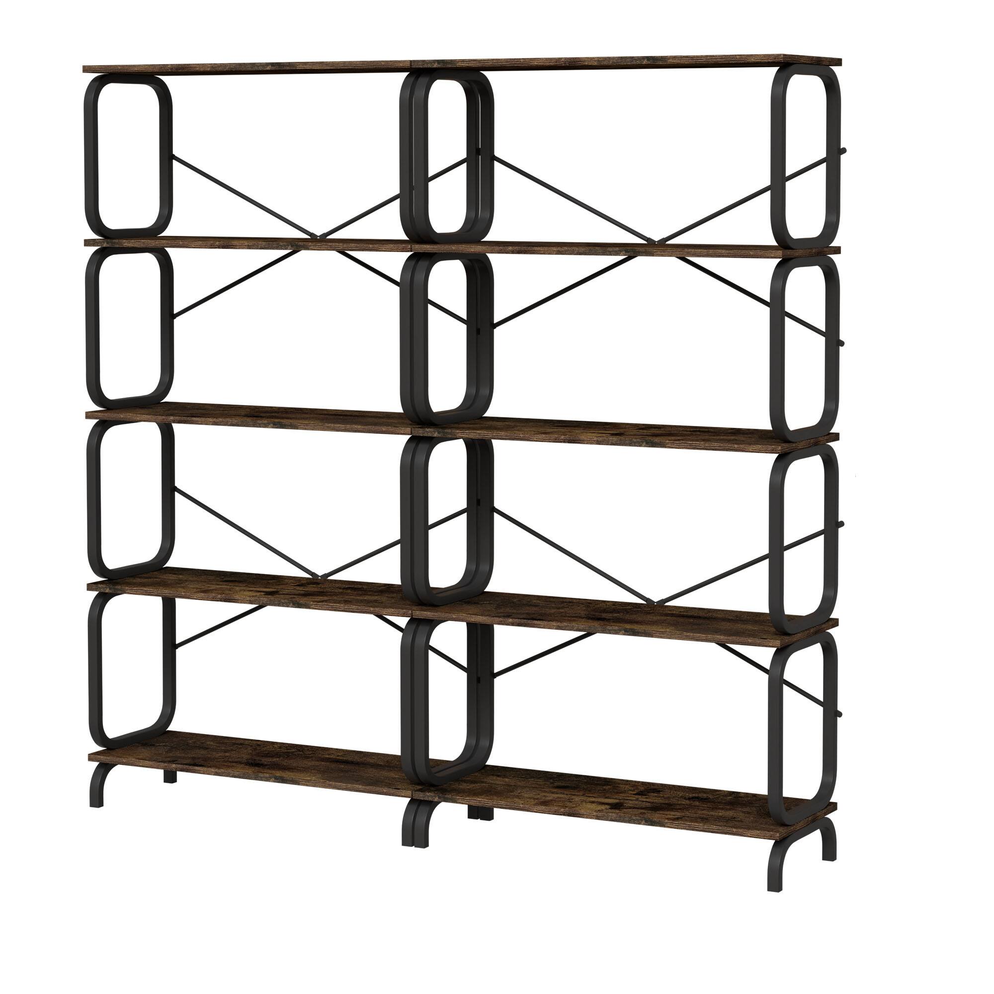 Ecooso - 5-Tier Industrial Bookshelf, Rustic Tall Bookcase with Open Wood & Metal Frame, Multi-Purpose Storage Organizer - Black