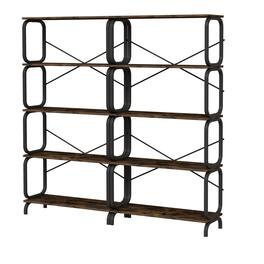 Ecooso - 5-Tier Industrial Bookshelf, Rustic Tall Bookcase with Open Wood & Metal Frame, Multi-Purpose Storage Organizer - Black