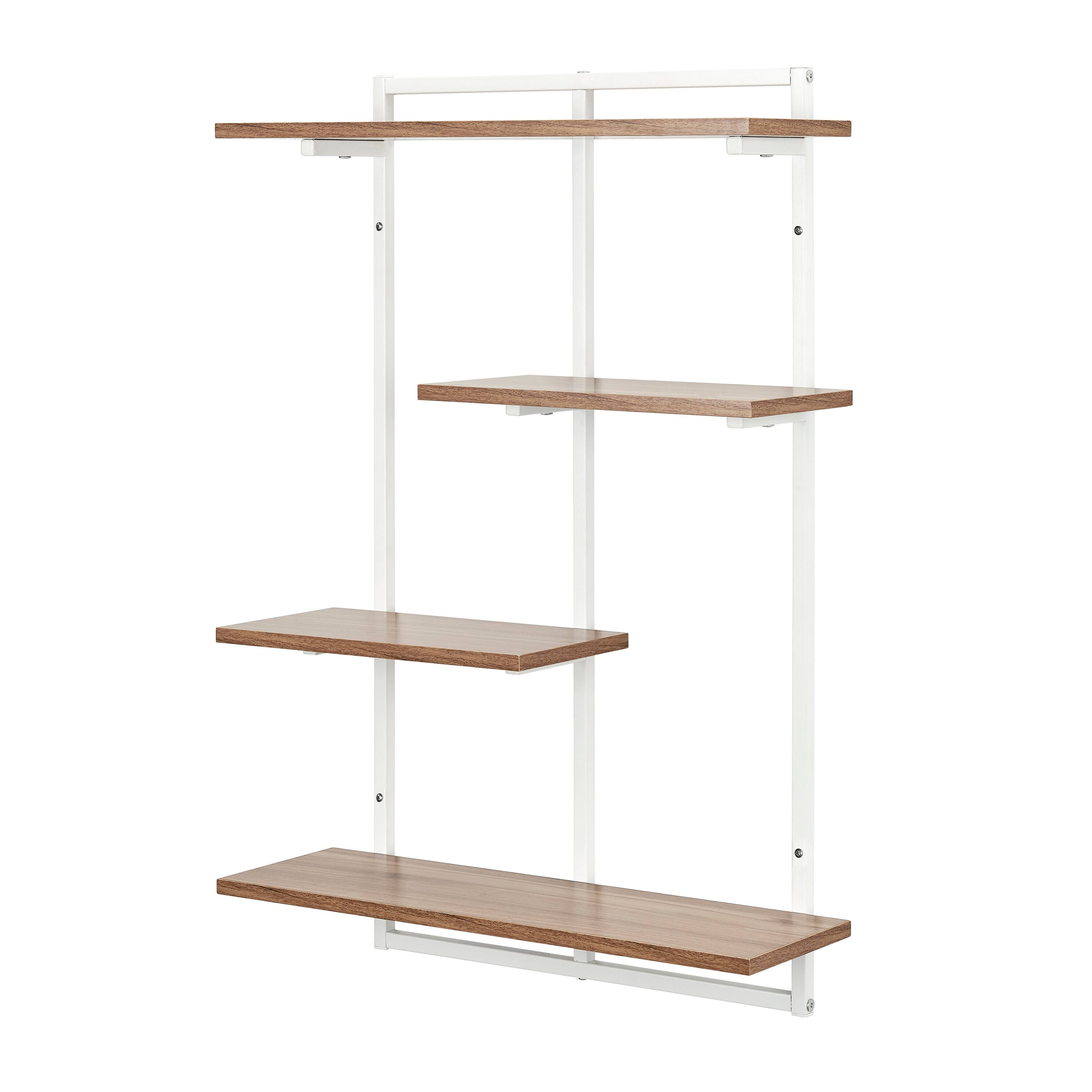 Alt View 6. Danya B - Rhodes 4 Tier Windowsill Wall Shelf - White Metal Frame and Light Walnut MDF Shelves - White, Light Walnut.