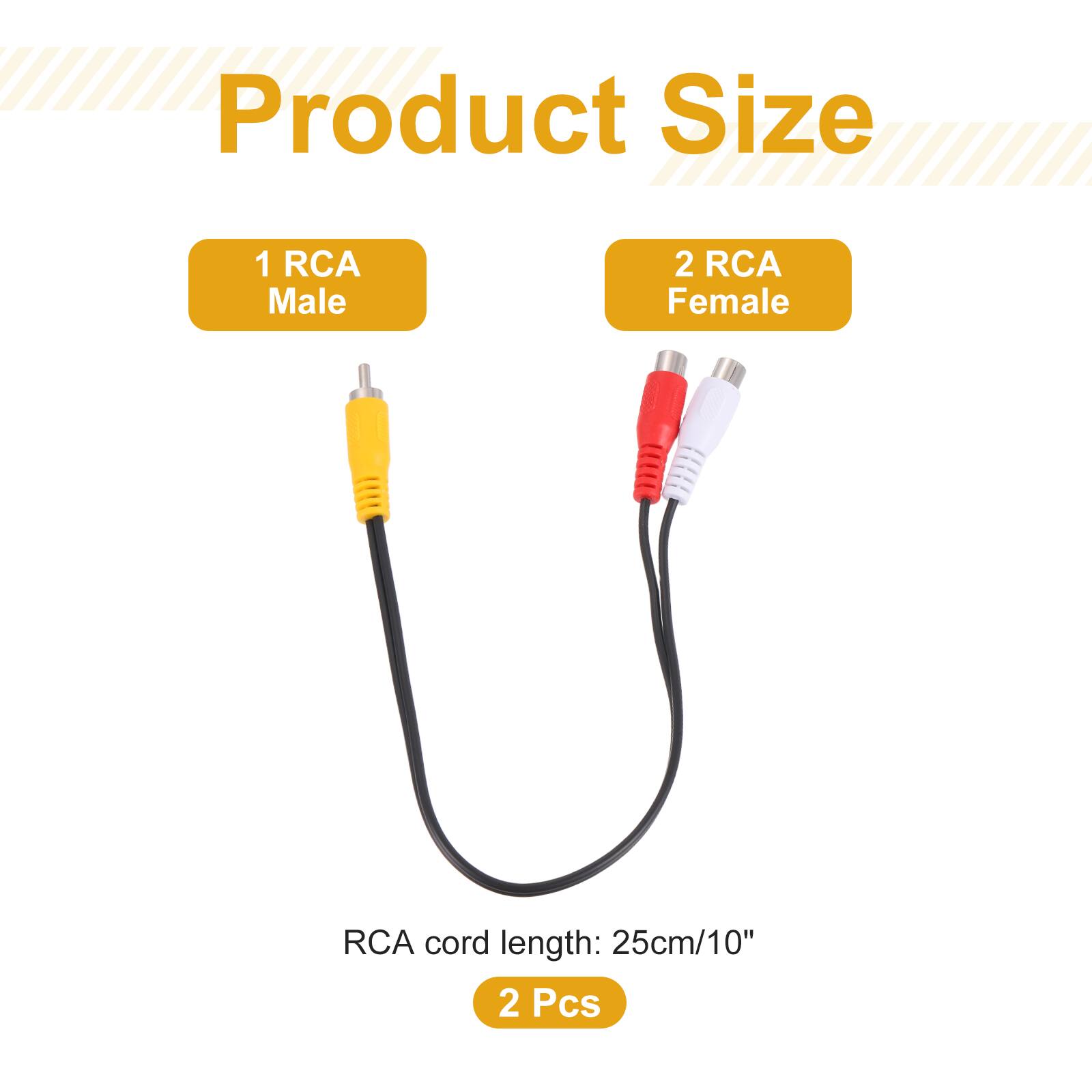 Product Size  
1 RCA Male  
2 RCA Female  
RCA cord length: 25cm/10"  
2 Pcs