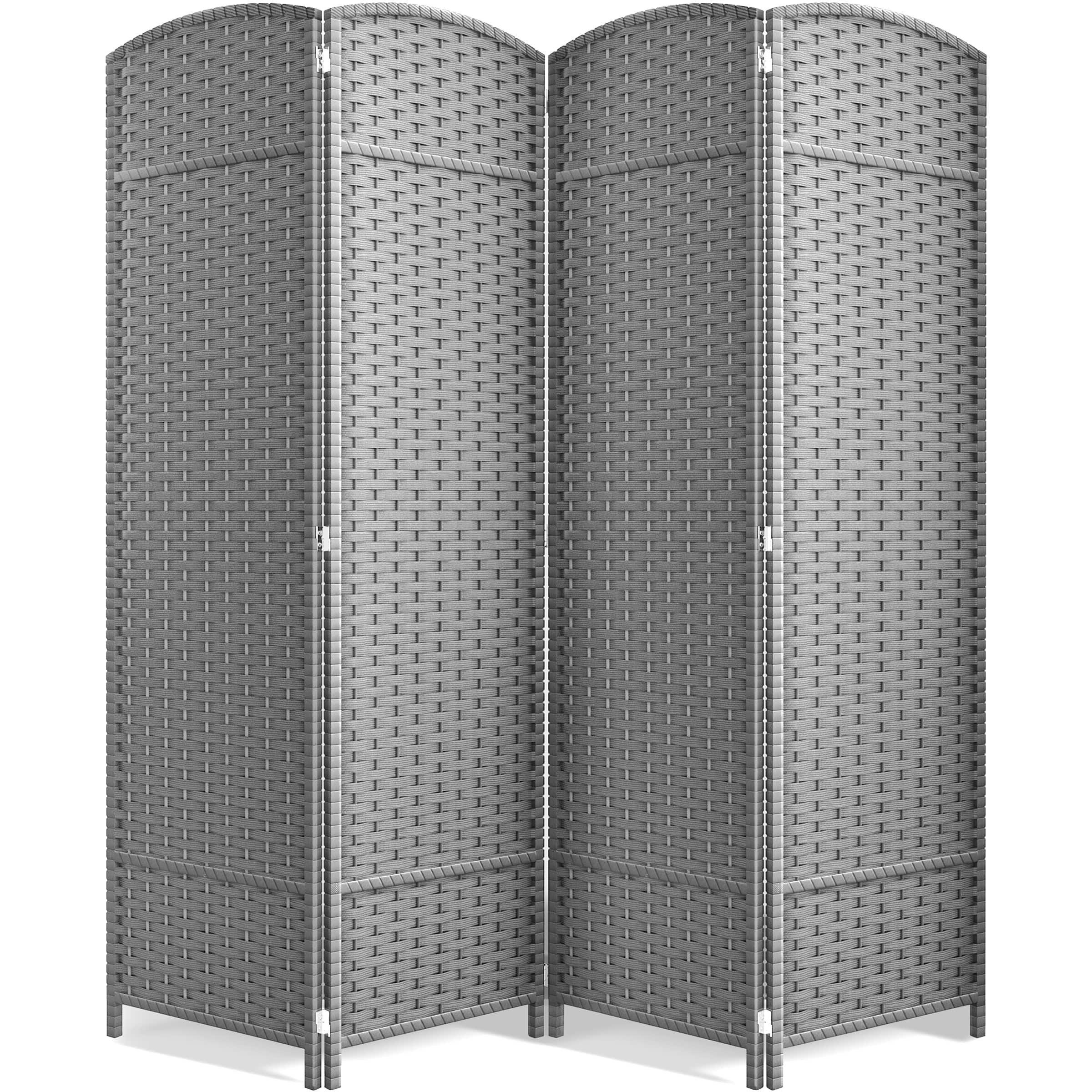Sorbus - 4 Panel Room Divider 6 ft. Tall - Privacy Screen, Extra Wide Double Hinged Panels, Mesh Hand-Woven Design - Light Gray