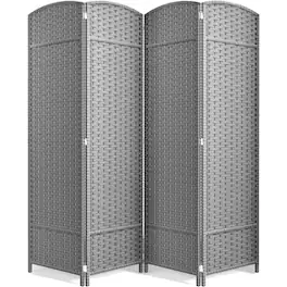 Sorbus - 4 Panel Room Divider 6 ft. Tall - Privacy Screen, Extra Wide Double Hinged Panels, Mesh Hand-Woven Design - Light Gray