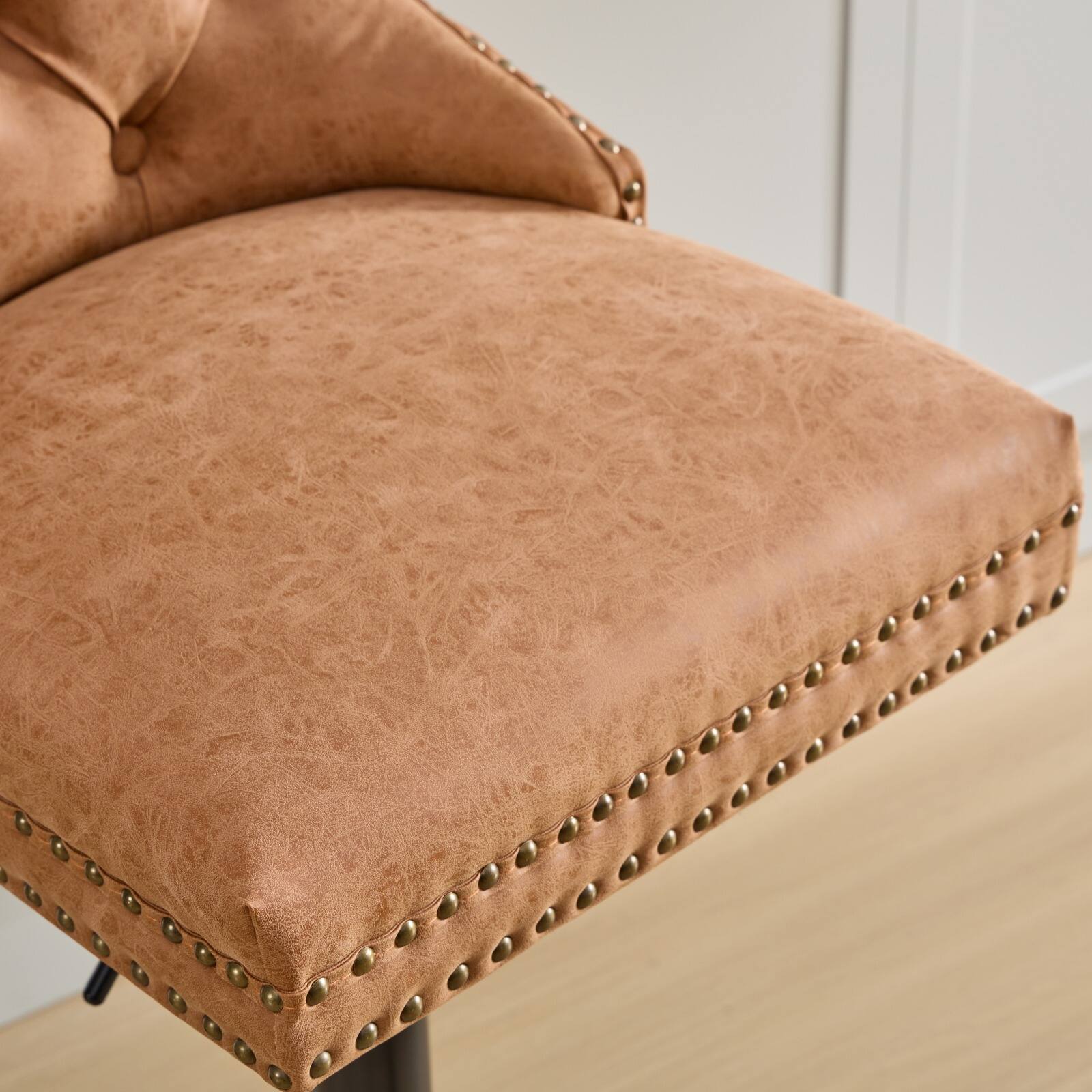 Alt View 4. PexFix - Modern Retro Bar Stools with Backs, Set of 2, Comfortable Tufted Leather, Adjustable Swivel for Home Pub - Orange.