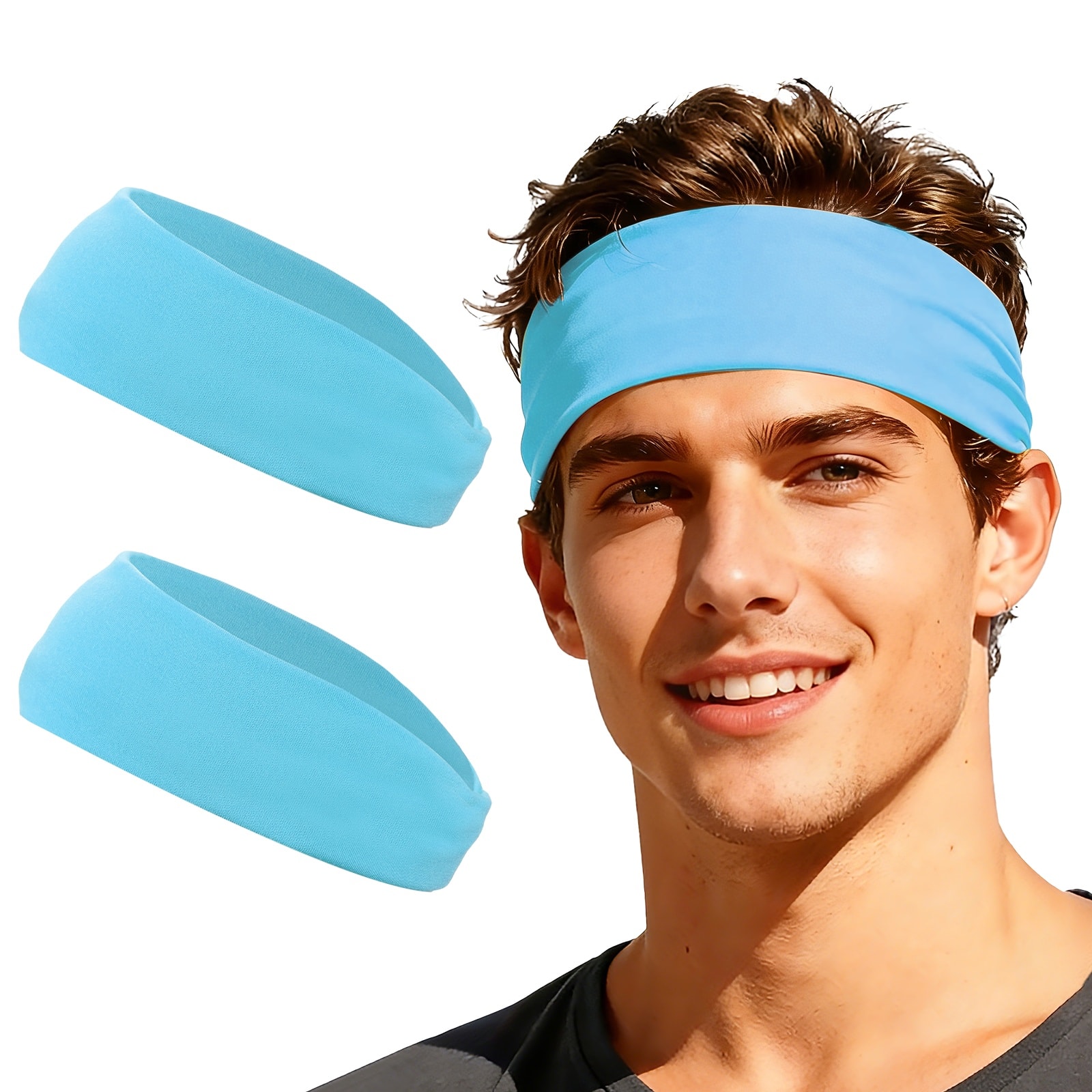 Unique Bargains - Sport Headbands for Men & Women, Stretchy Sweatband Absorbent Headbands, 2pcs - For Yoga/Sports/Running/Fitness/Cycling - Light Blue price history on PriceWatchPro