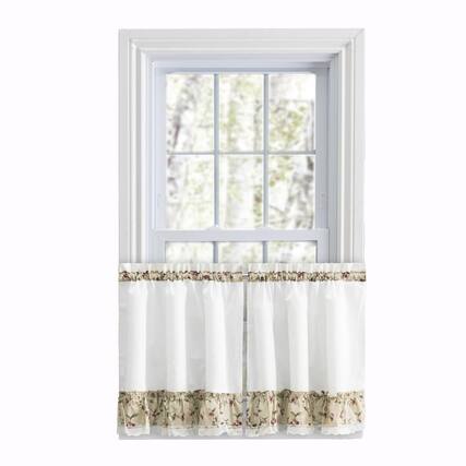 Front. Ellis Curtain - Ellis Curtain Cherries Ruffled 1.5" Rod Pocket Window Curtain Tiers 58"x30" Natural - Natural.