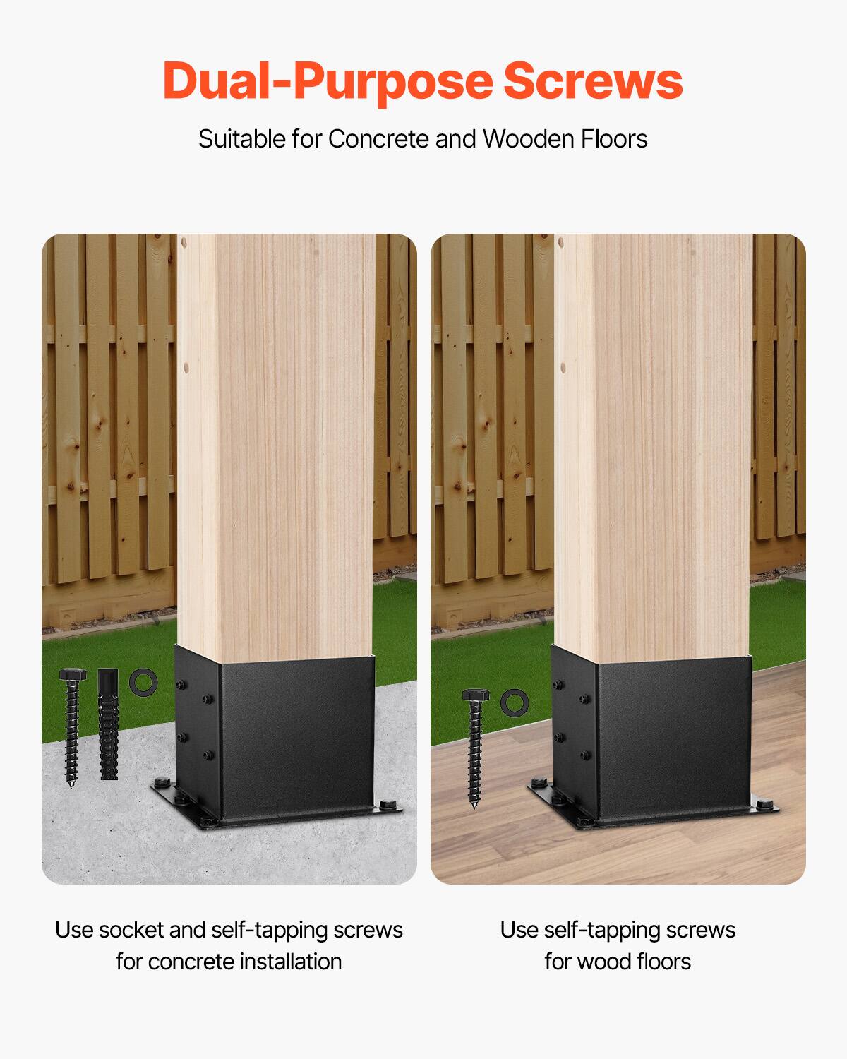 Dual-Purpose Screws  
Suitable for Concrete and Wooden Floors  

Use socket and self-tapping screws for concrete installation  

Use self-tapping screws for wood floors