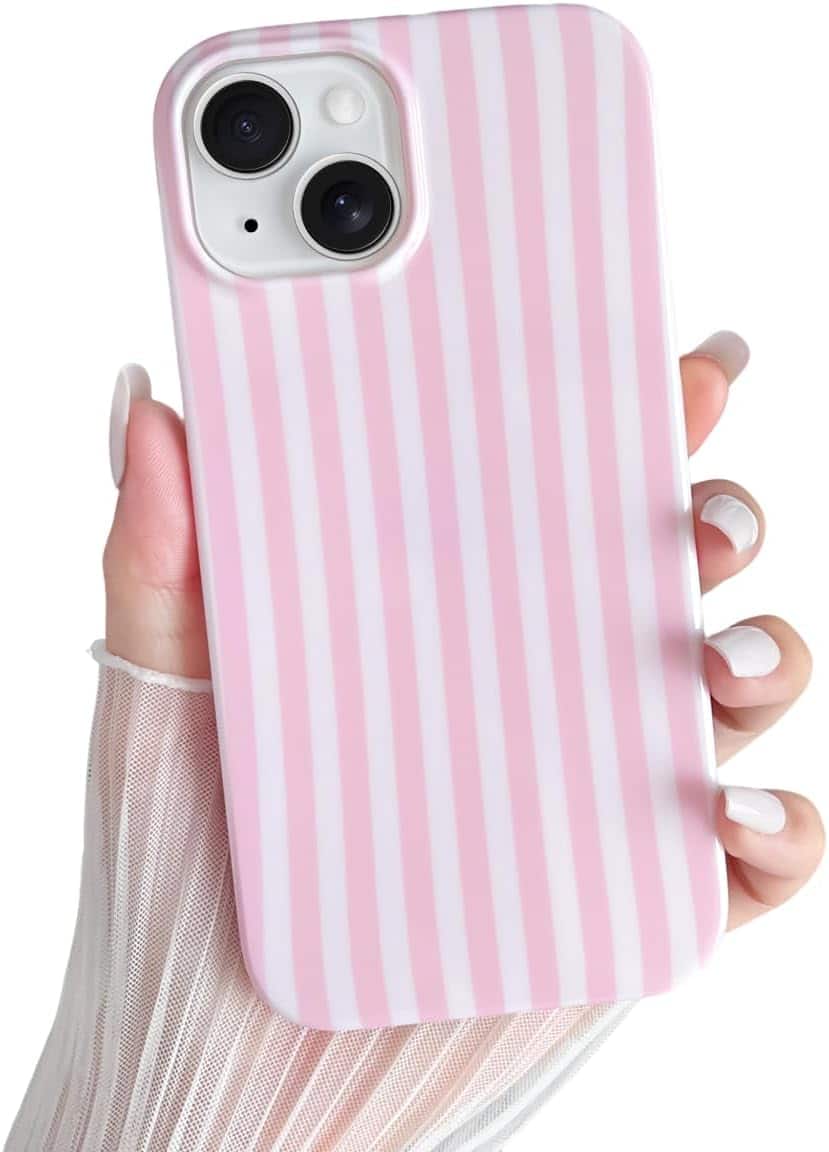 ACJPR - iPhone 14 Case, Striped Design, Soft TPU Shockproof (Pink) - Color: Pink Size: iPhone 14