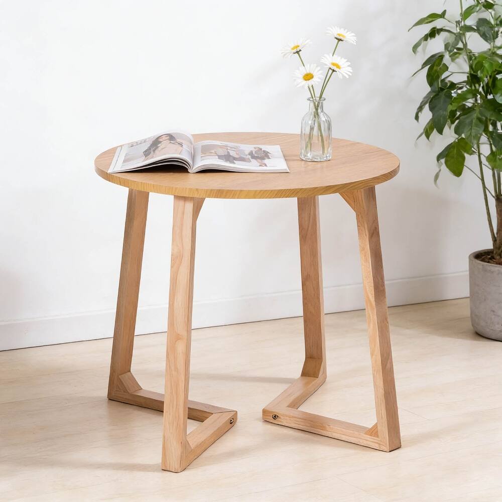 Left. Loheer - Loheer 24 Inch Round End Table Mid Century Modern Solid Wood Sofa Side Table Natural - Natural.