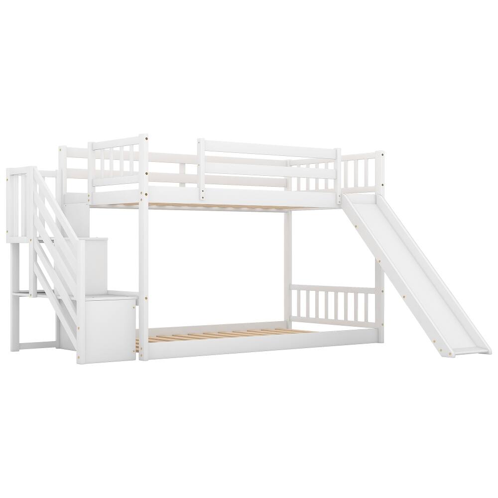 Alt View 2. Loheer - Loheer Twin Over Twin Bunk Bed with Slide Stairway White - White.