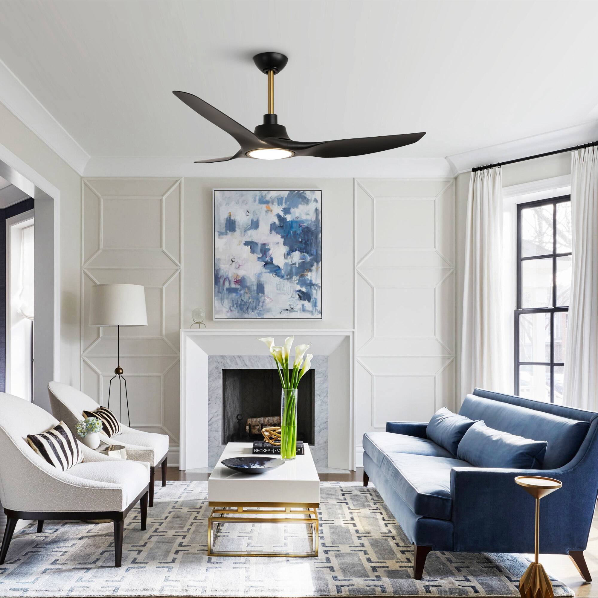 Back. Parrot Uncle - 52" Modern Black Dimmable Propeller Smart Ceiling Fan with Light and Remote, App Control, Voice Control - Black.