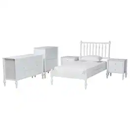 Baxton Studio - Callison Spindle 5-Piece Bedroom Set - Platform Bed with Matching Dresser, Chest, and 2-Drawer Nightstands, Twin - White